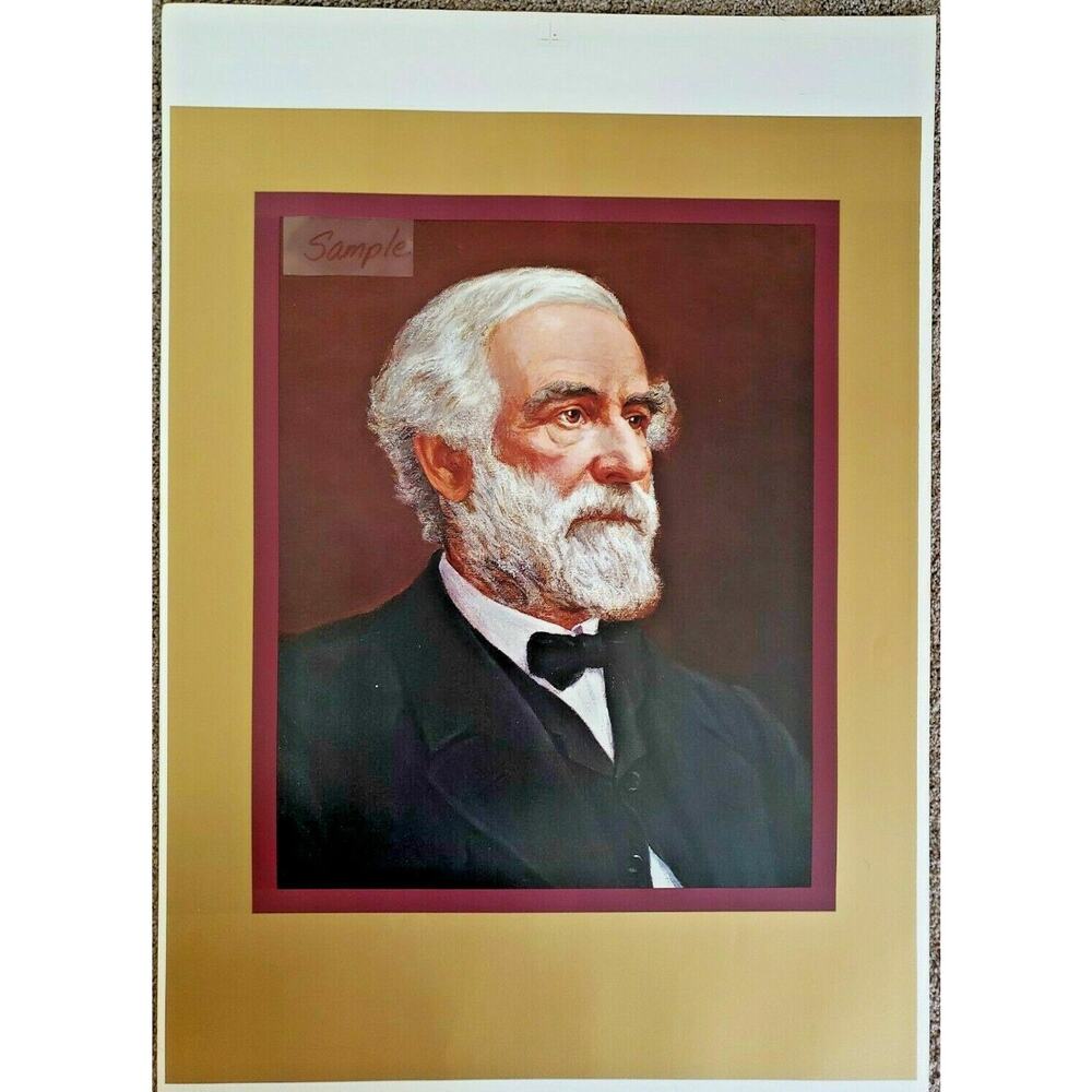 Vintage General Lee Portrait w/ Gold / Burgundy Heavy Poster 22.5" x 29 inch NOS
